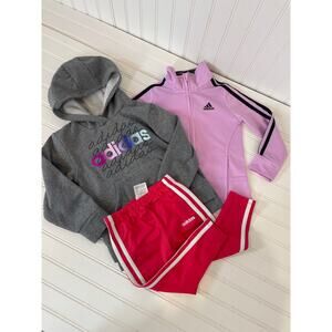 Adidas Pullover Hoodie Red Pull on Pants & Full Zip Jacket Girls Bundle Size 3T